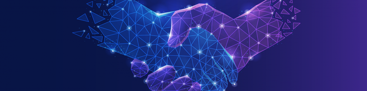 Digital representation of handshake blue and purple